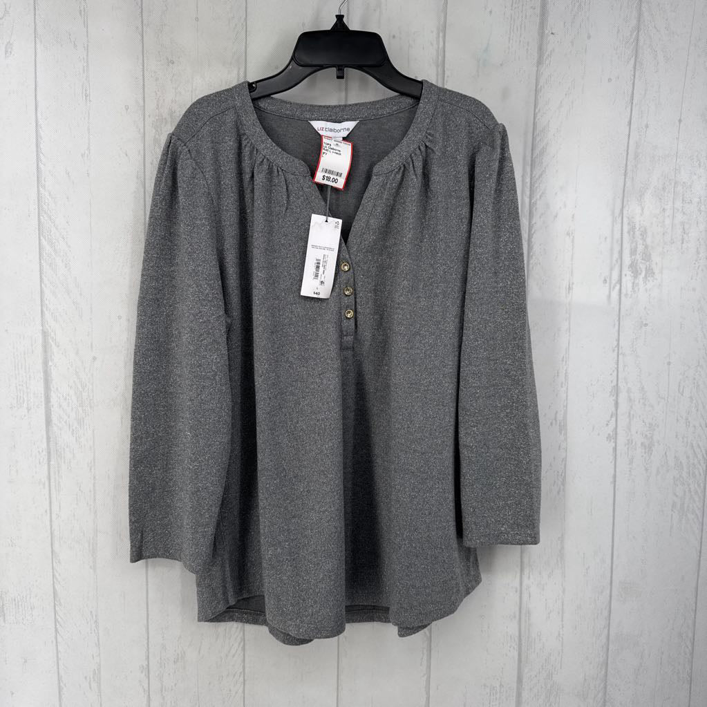 R40 L v-neck rhinestone button 3/4 slv top