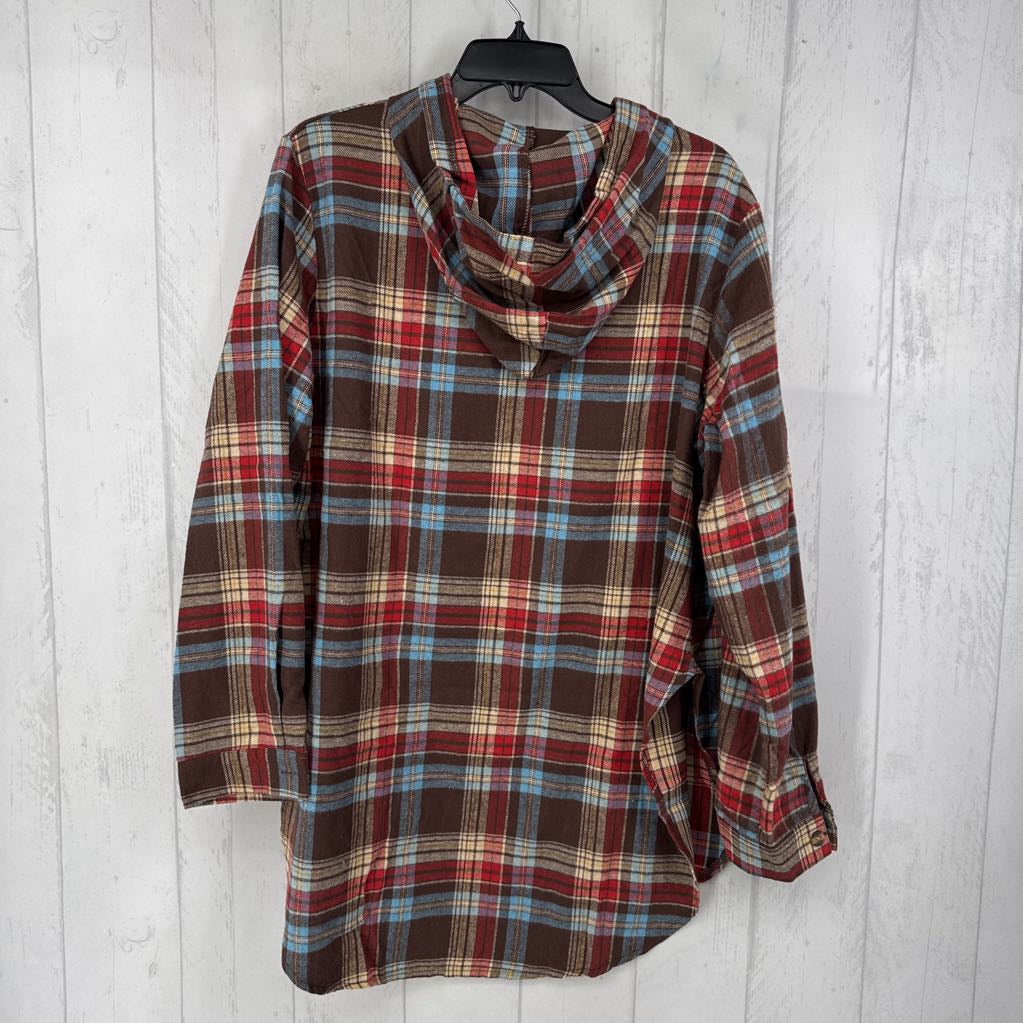 XL plaid l/s pullover w/ hood