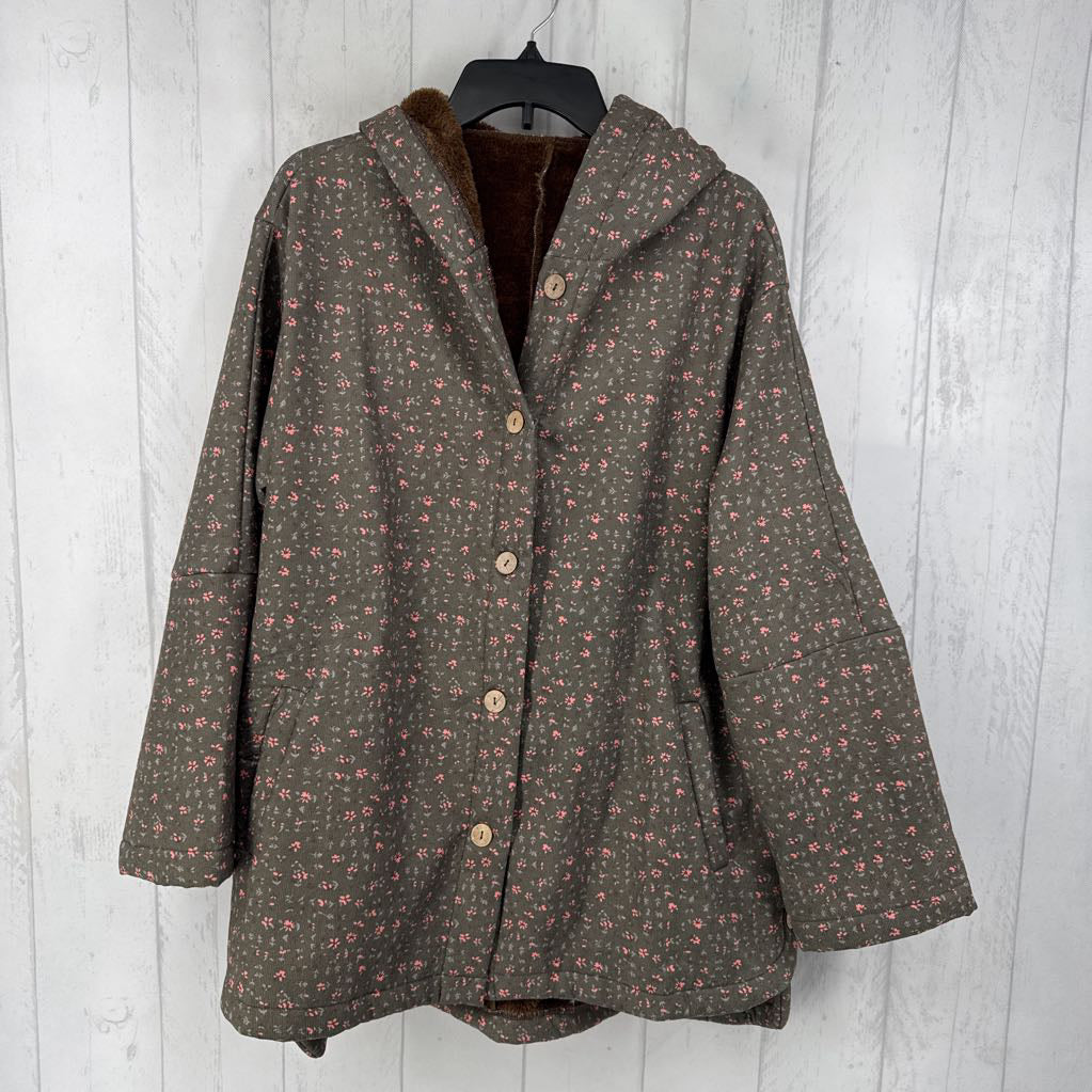 XL faux fur lined flo print jacket
