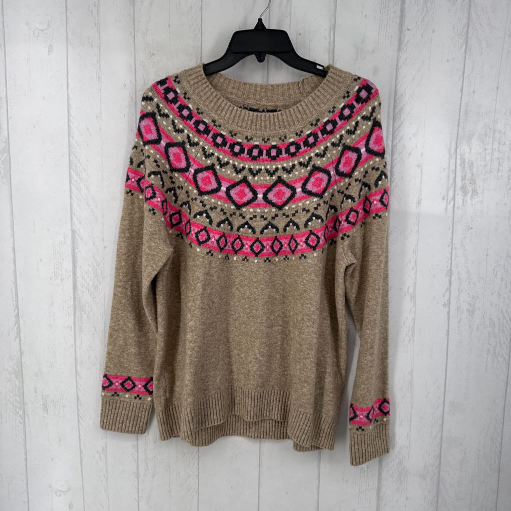 L fair isle print crewneck sweater