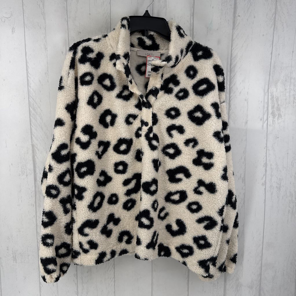 L animal print sherpa pullover