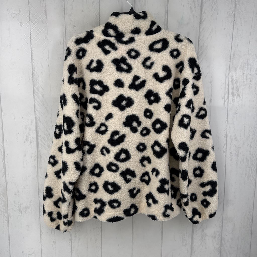 L animal print sherpa pullover