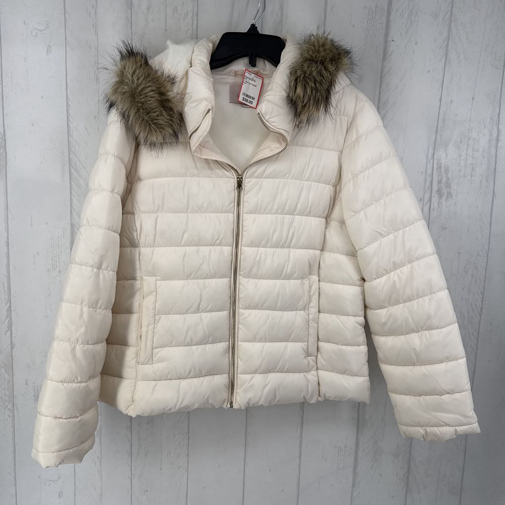 L faux fur hood quilted coat