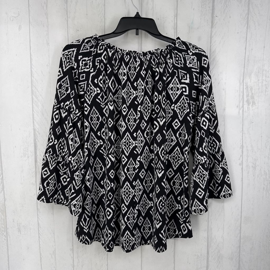 L printed flare slv top