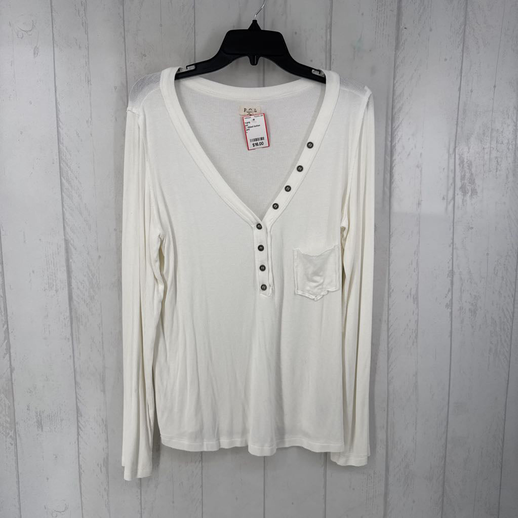 L ribbed button front l/s top