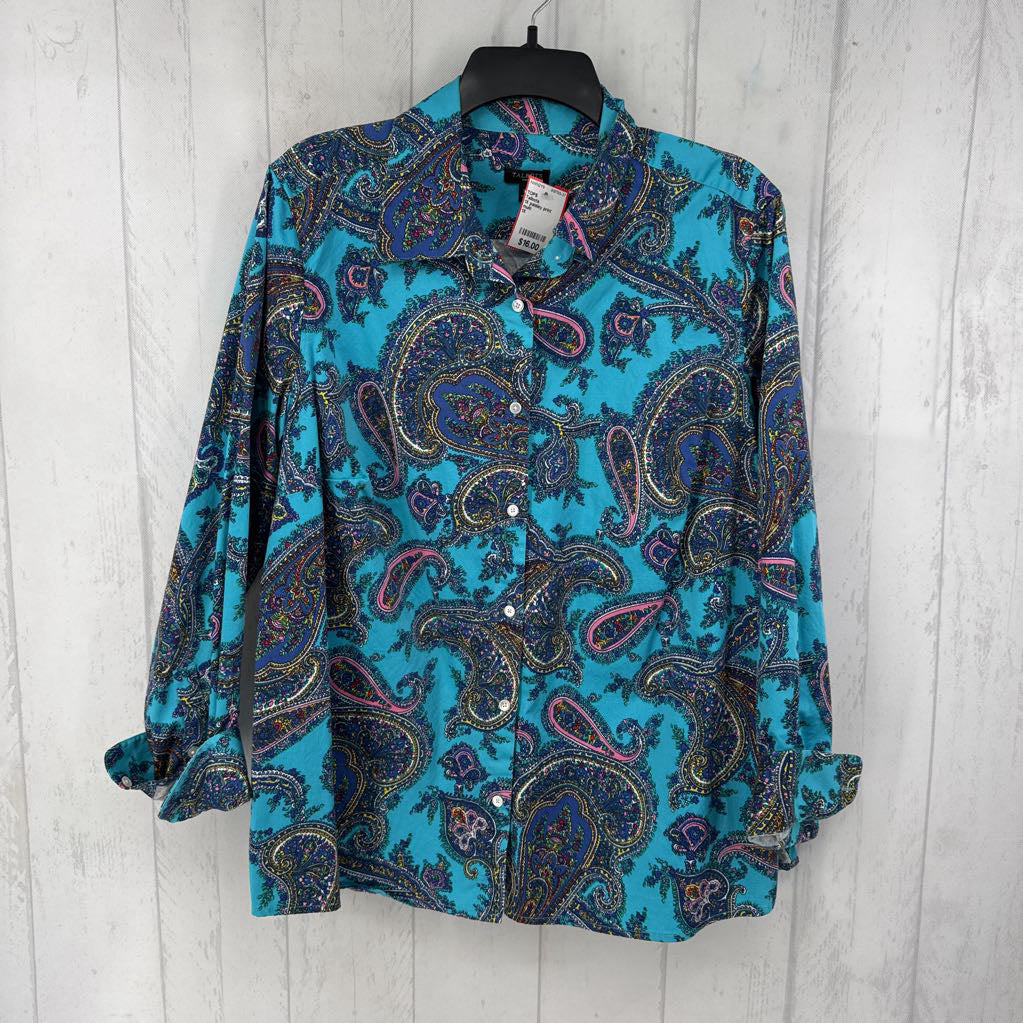 1X paisley print button down l/s top