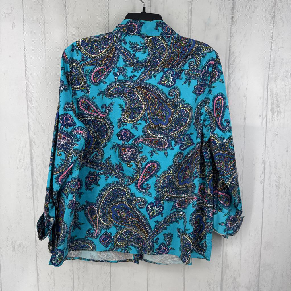 1X paisley print button down l/s top
