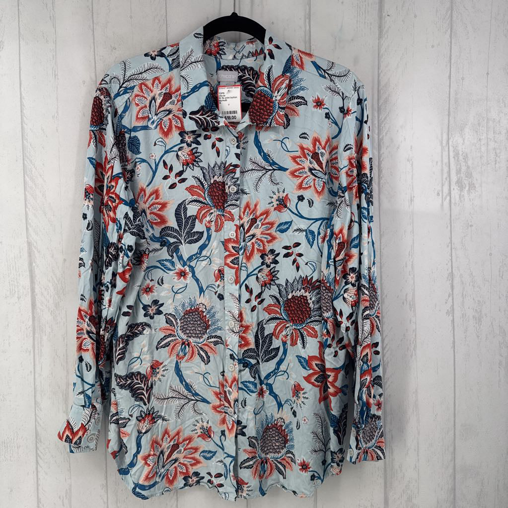1X flo print button down l/s top