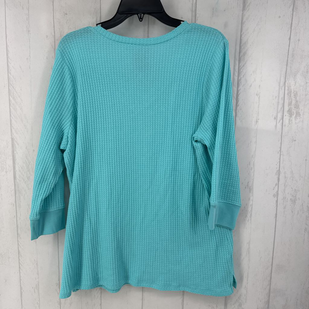 L waffle knit v-neck 3/4 slv top