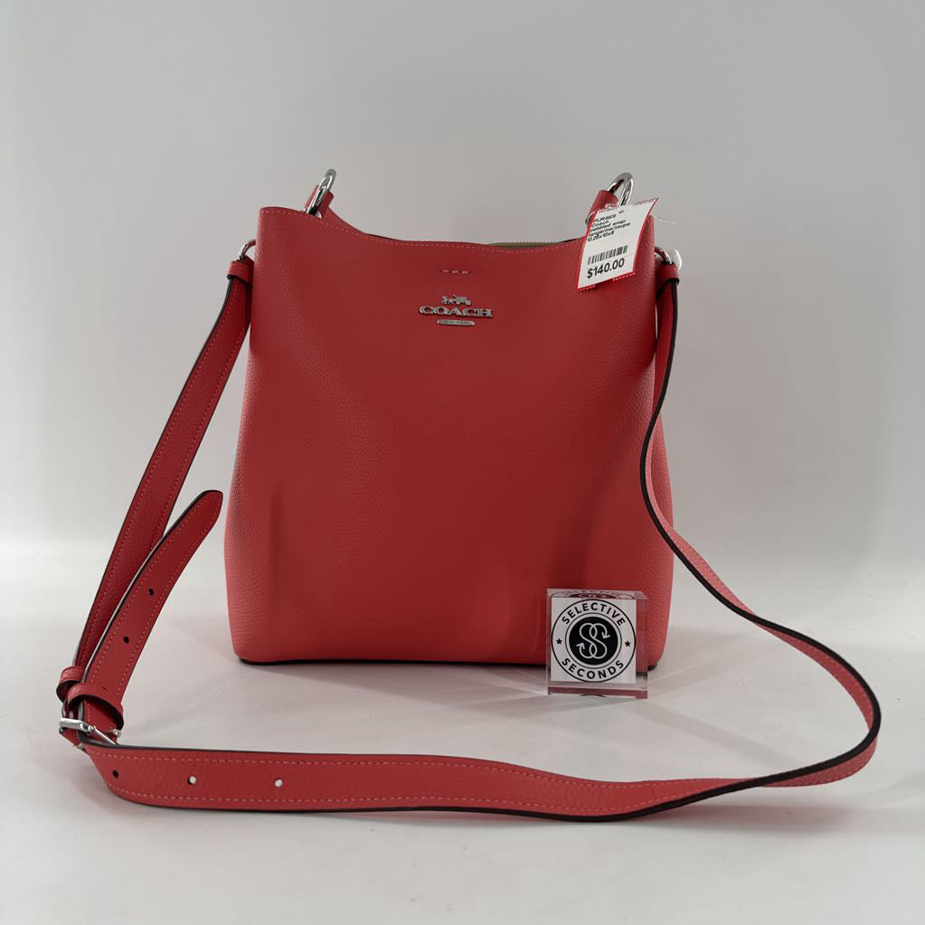 pebbled snap closure bucket bag