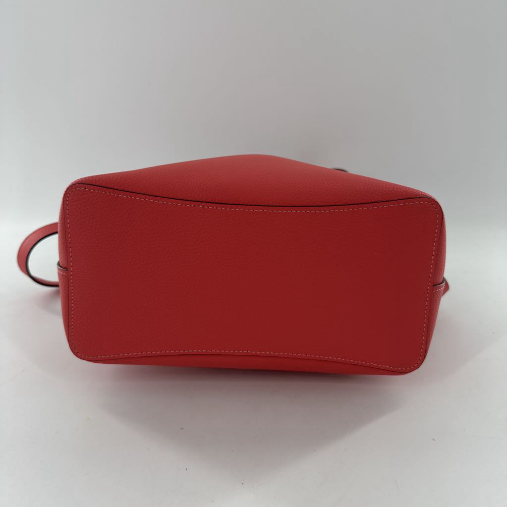 pebbled snap closure bucket bag