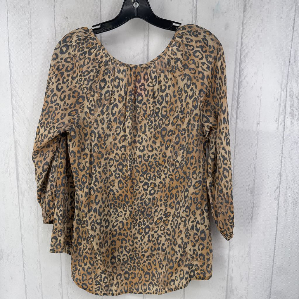 S animal print tie front 3/4 slv top