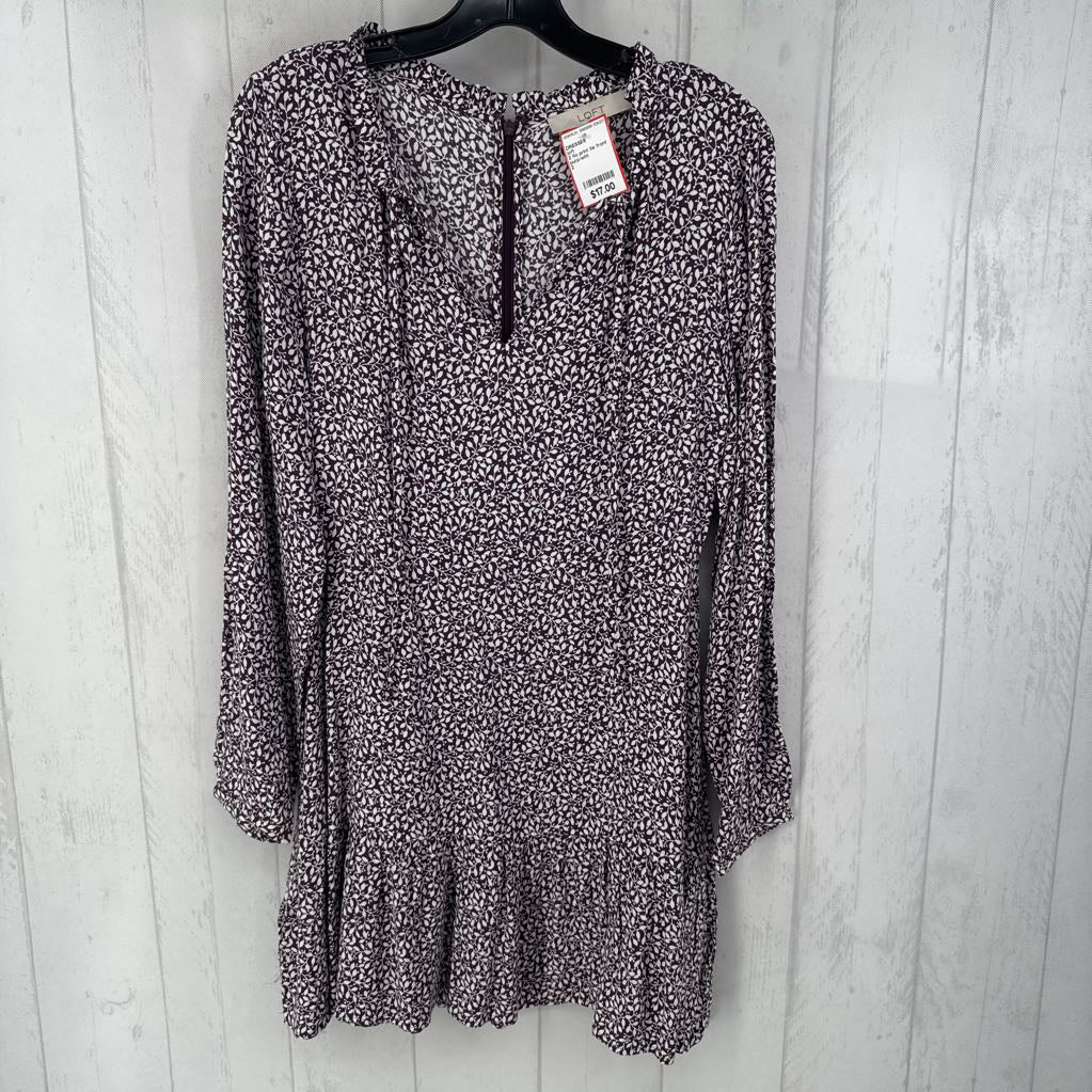 2 flo print tie front l/s dress