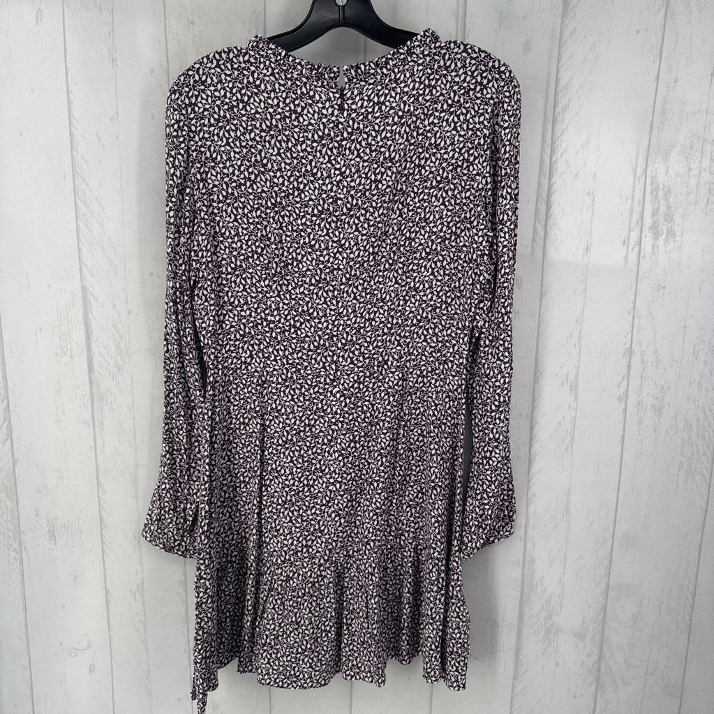 2 flo print tie front l/s dress