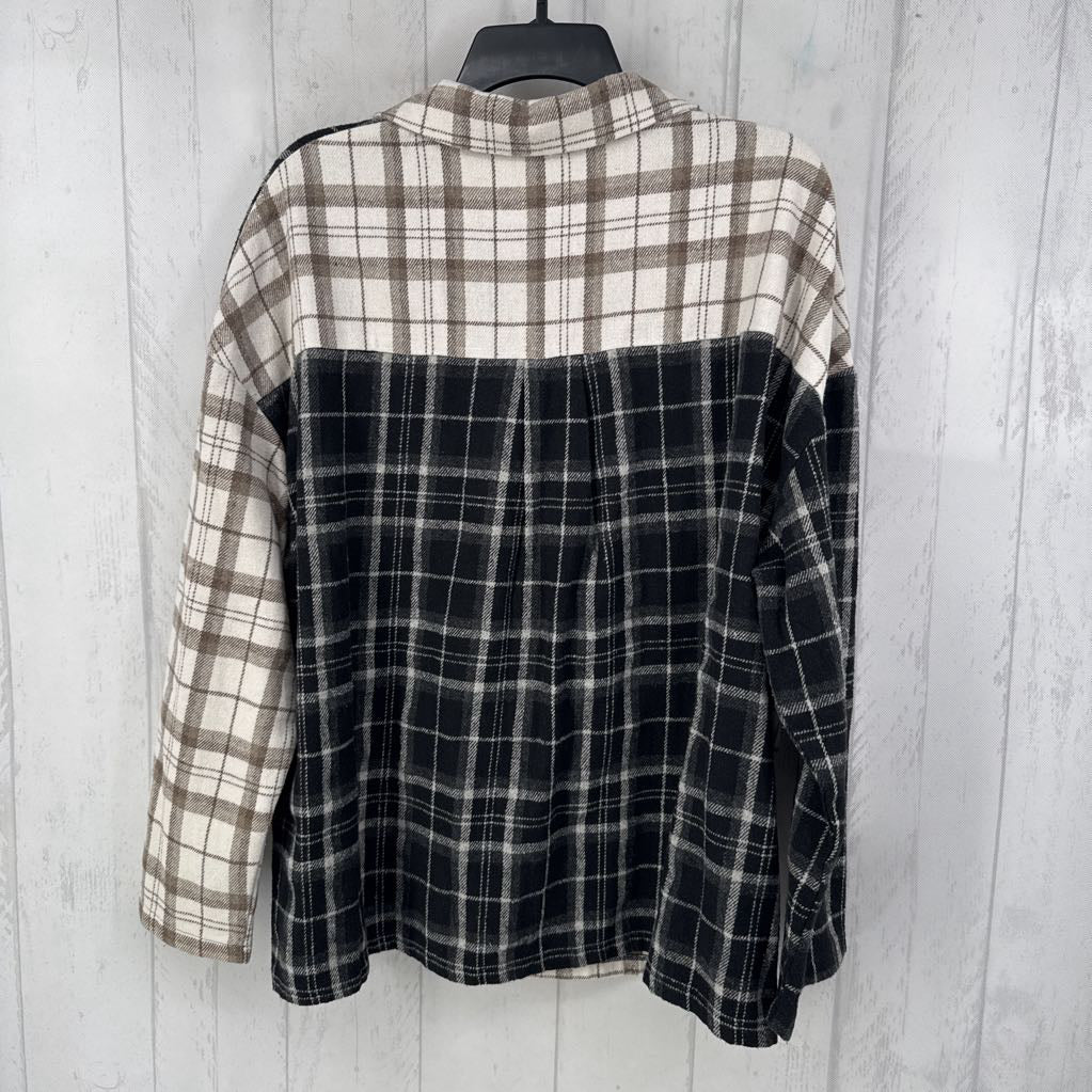 XL l/s plaid color block button shirt