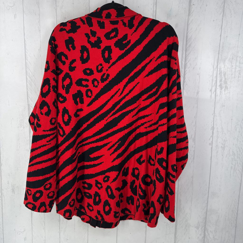 1x l/s animal print snap closure knit shacket