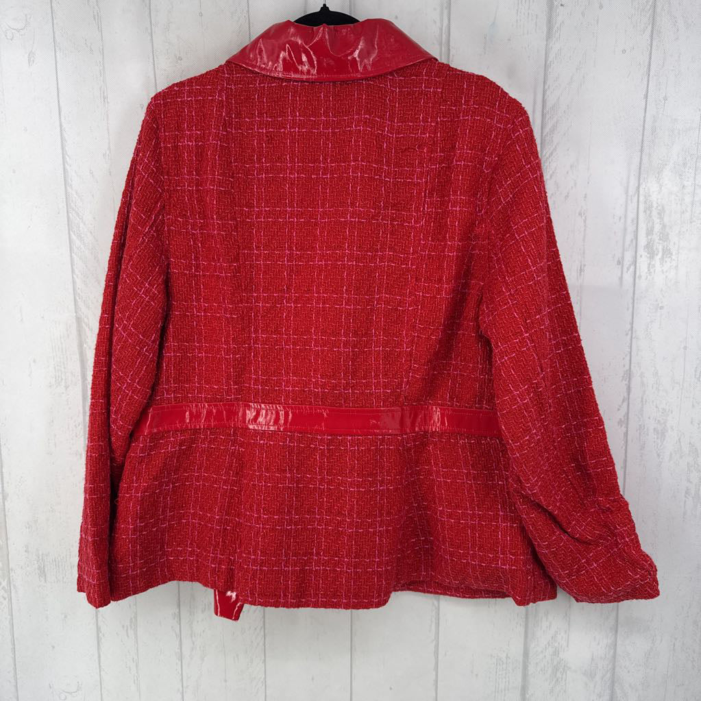 1x l/s patent tweed asymmetrical zip blazer