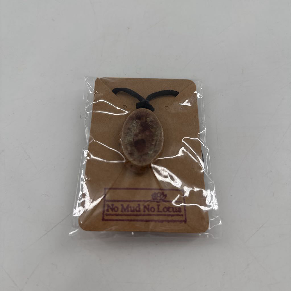 handmade clay pendant rope necklace-oval quartz