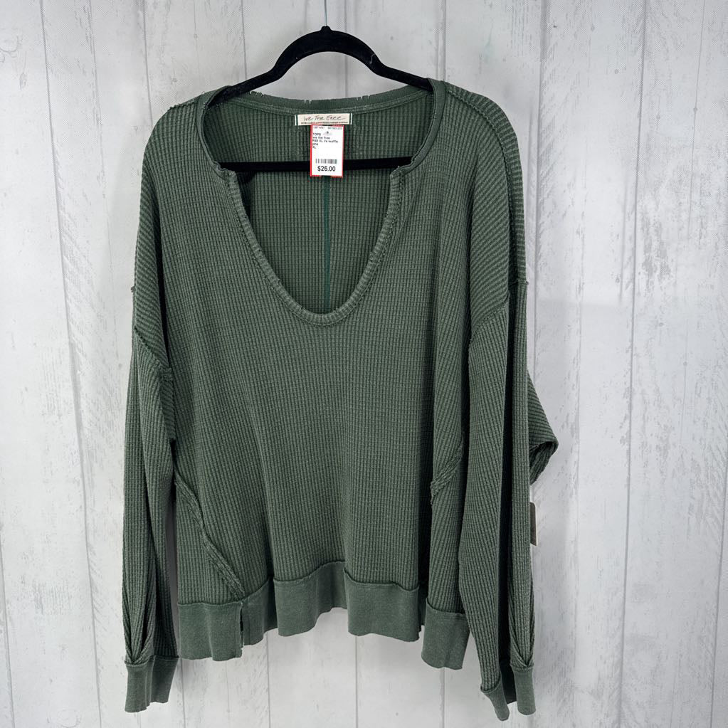 R68 XL l/s waffle v-neck top