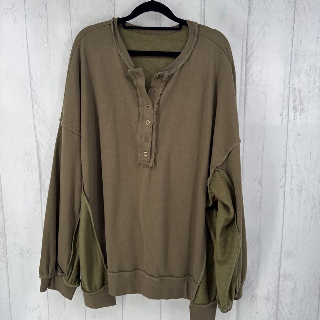 2xl l/s half button top