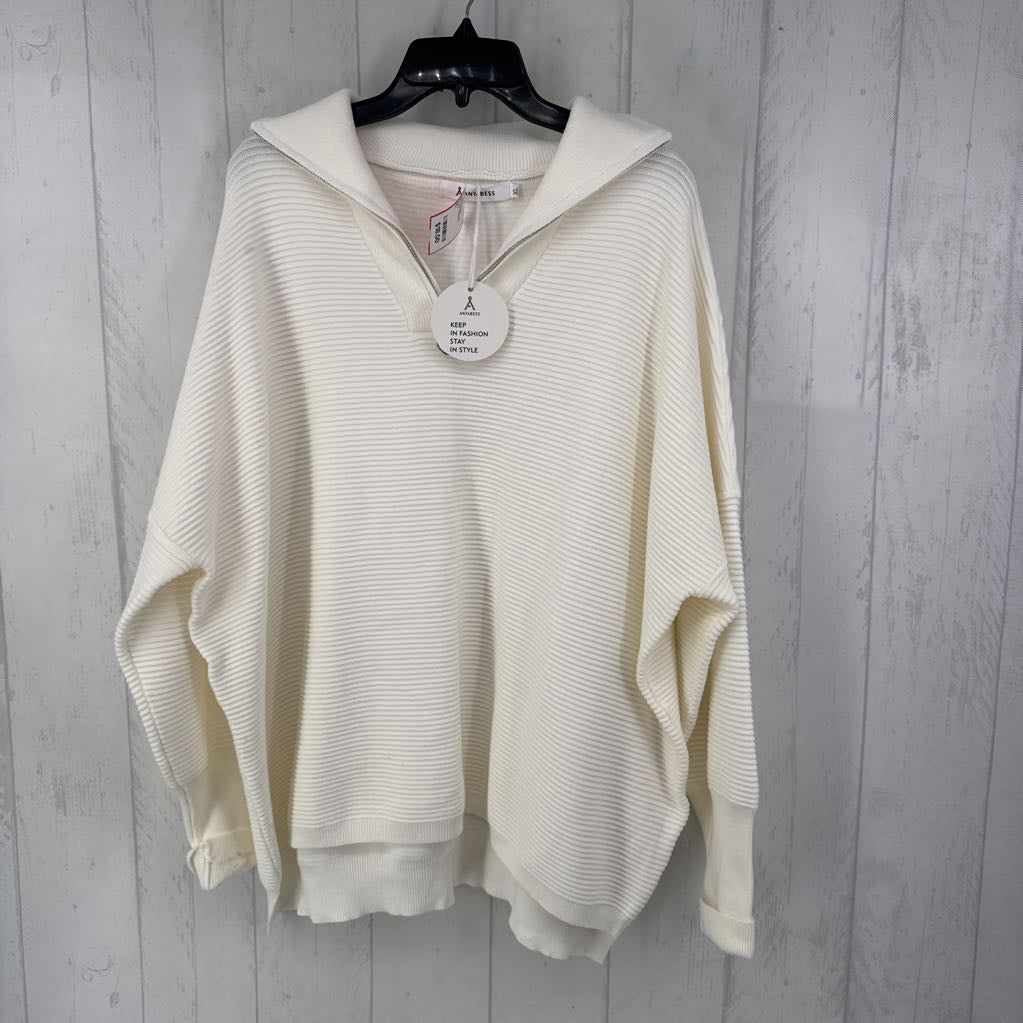 XL l/s ribbed quarter zip top