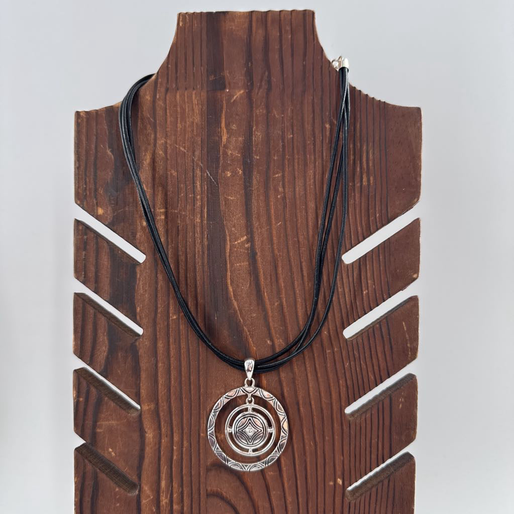 9" black cord necklace silver dangle pendant