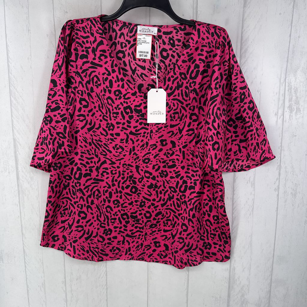 M s/s animal print v-neck top