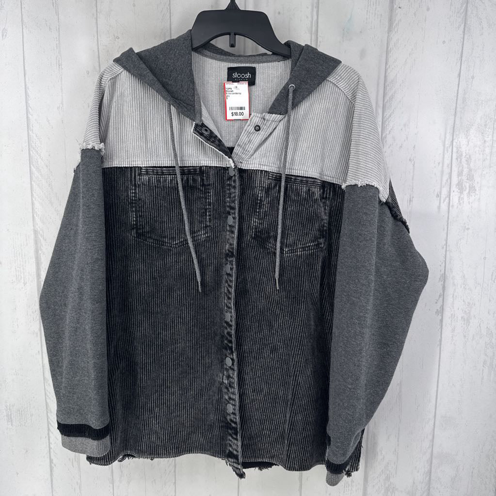 S l/s corduroy shacket w/ hood
