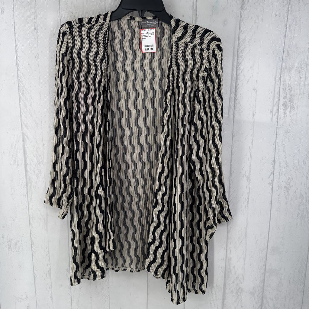 XL 3/4 slv wavy pattern open cardigan
