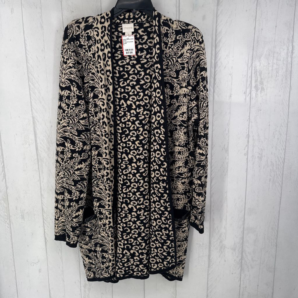 XL l/s print pocket open cardigan