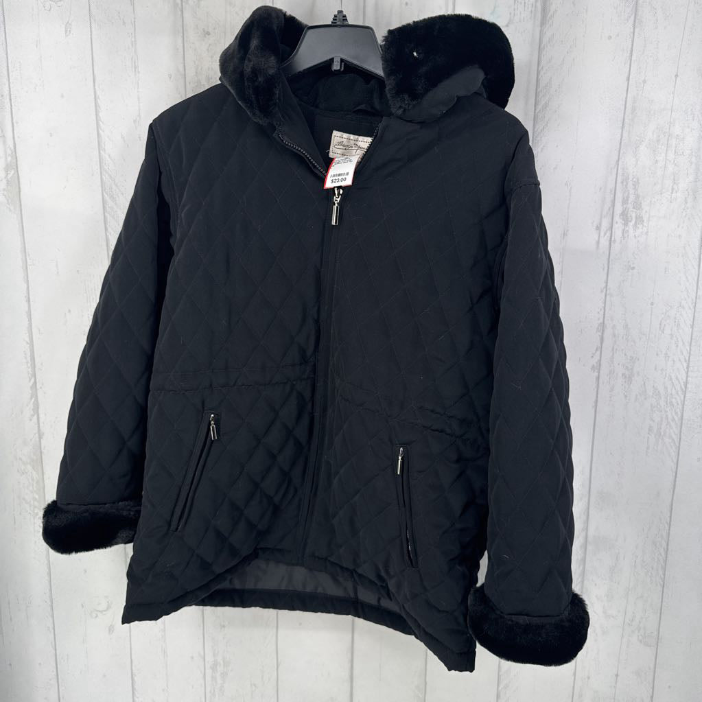 L quilted faux fur lined coat