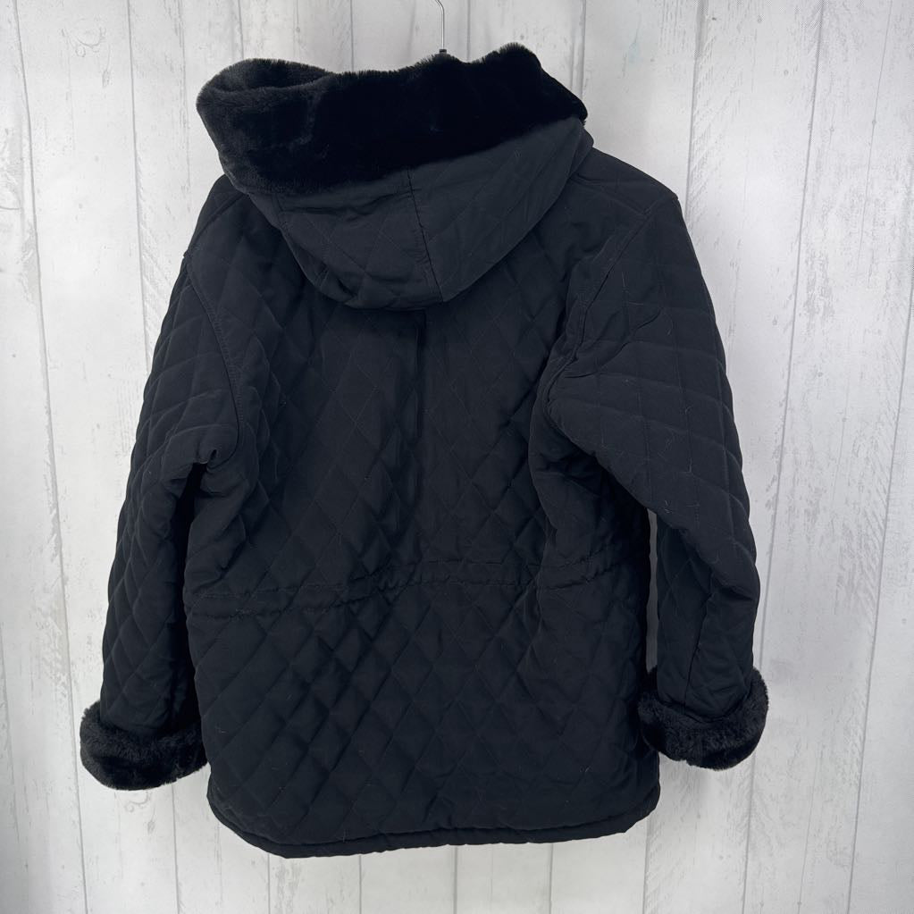L quilted faux fur lined coat