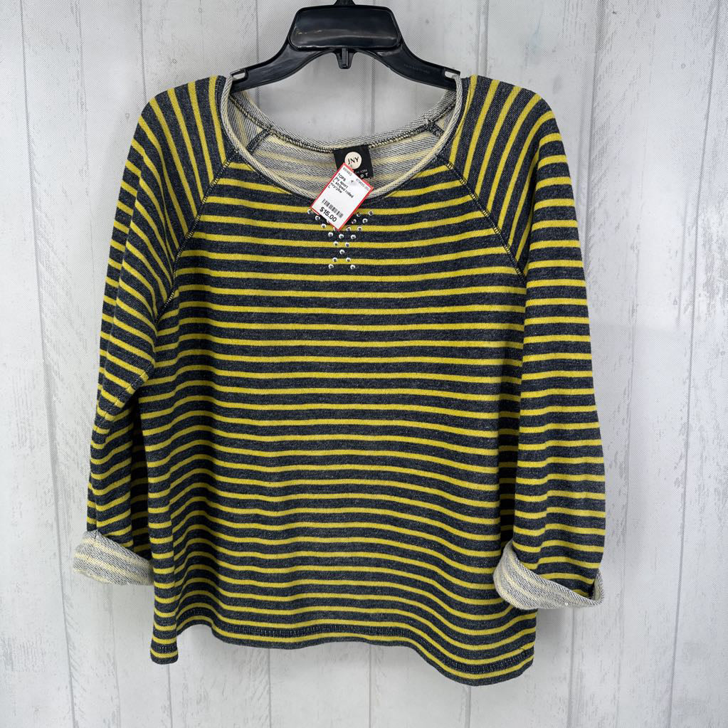 L striped rolled neck cuff slv top