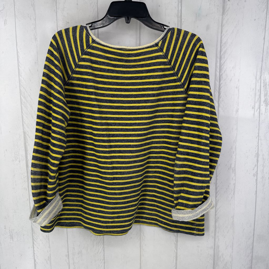 L striped rolled neck cuff slv top