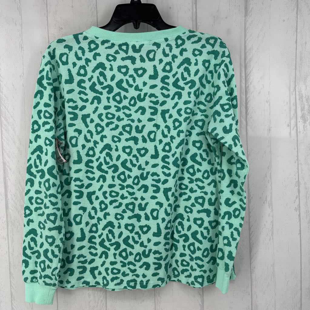 L waffle knit animal print quarter button down l/s top