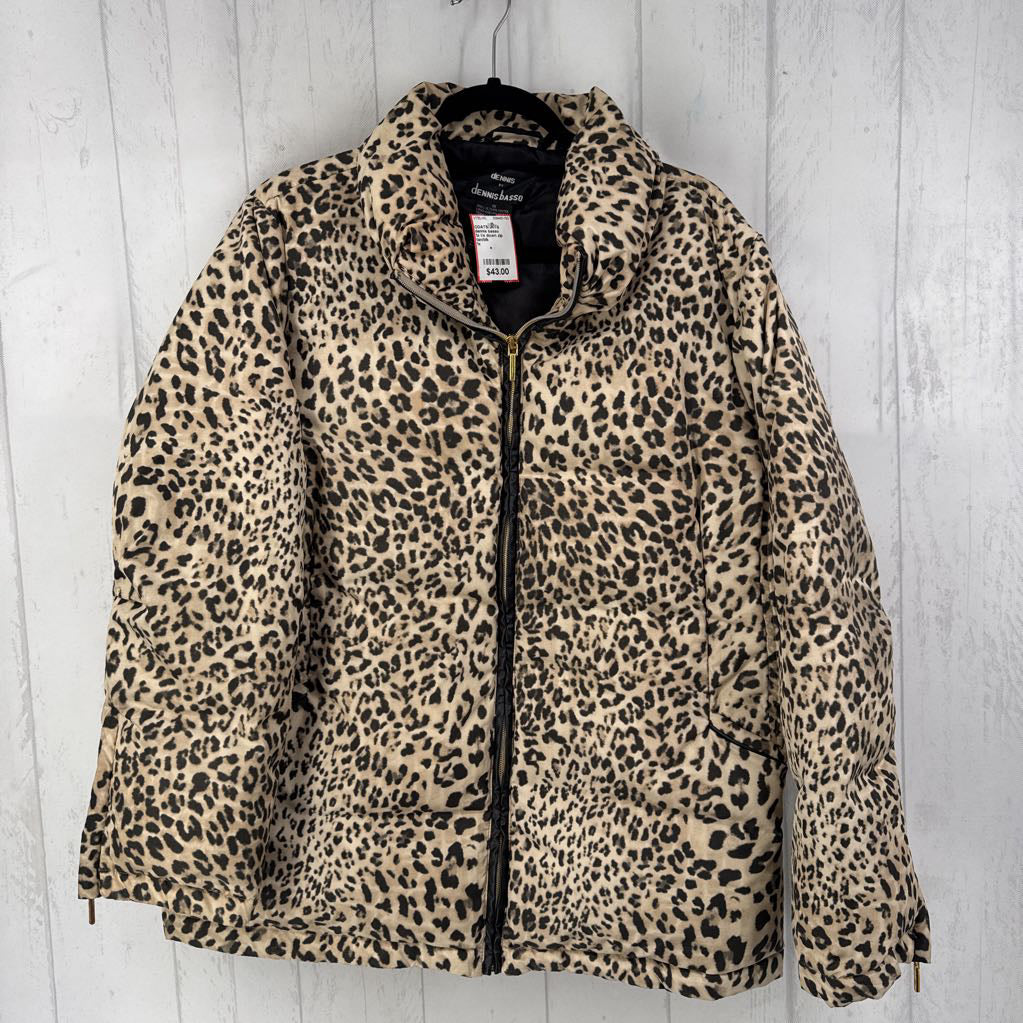 1x l/s down zip animal print coat