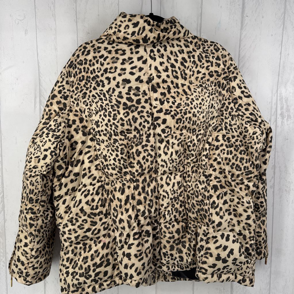 1x l/s down zip animal print coat