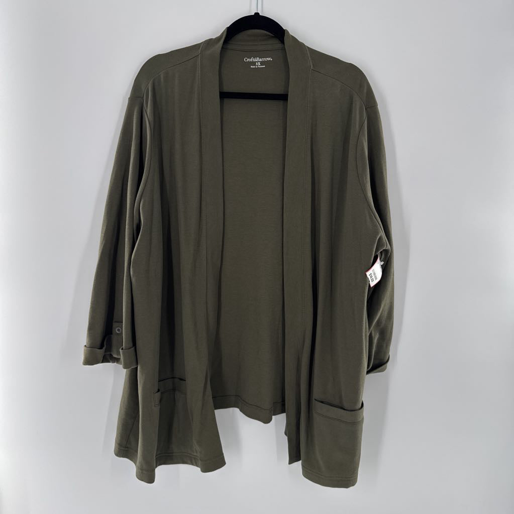 3X lightweight open front tab slv cardi