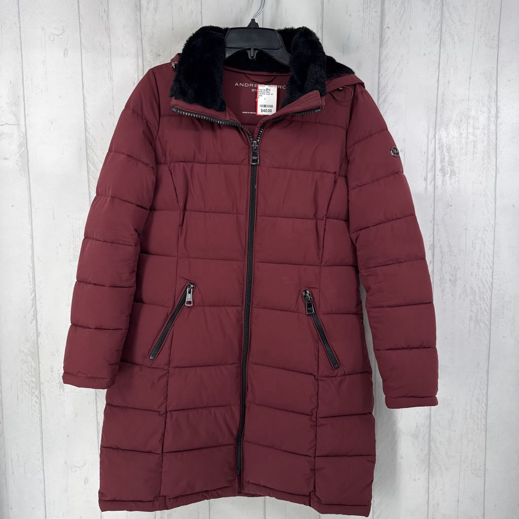 S puffer coat w/ faux fur lined hood & collar