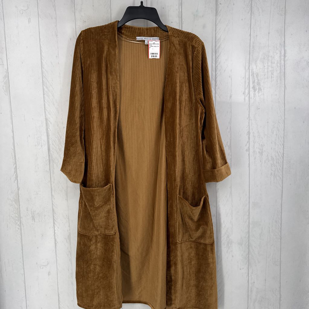 L ribbed velour 3/4 slv cardi