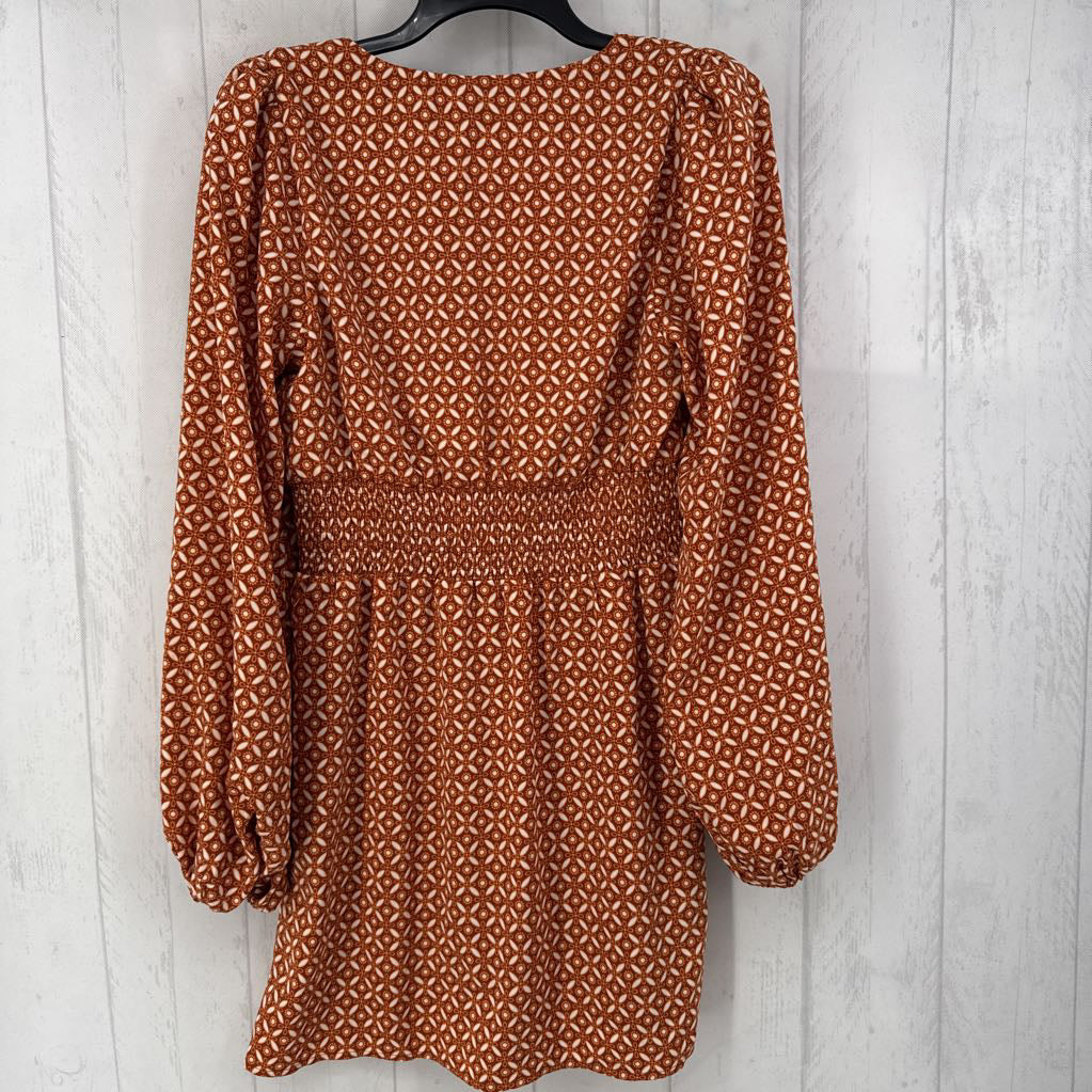 S printed button fornt l/s dress