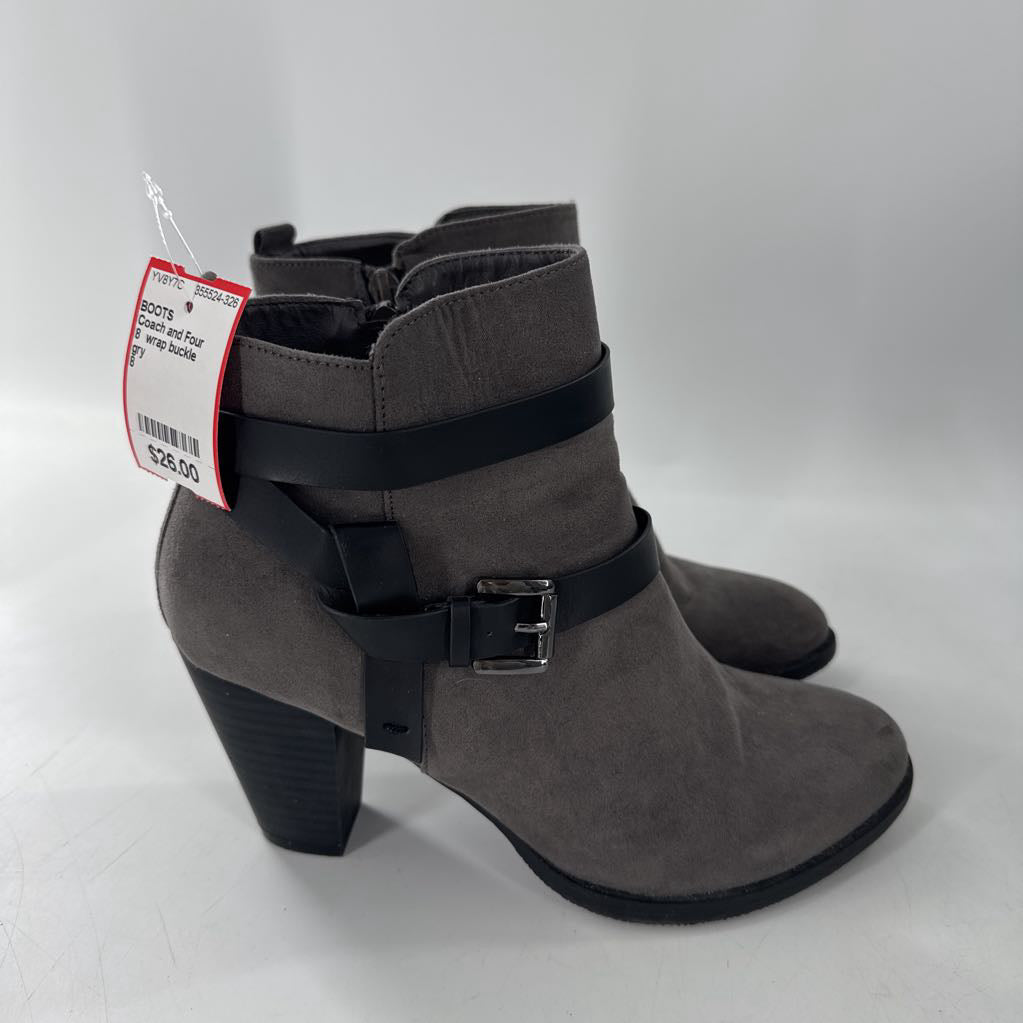 8 wrap buckle block heel boot