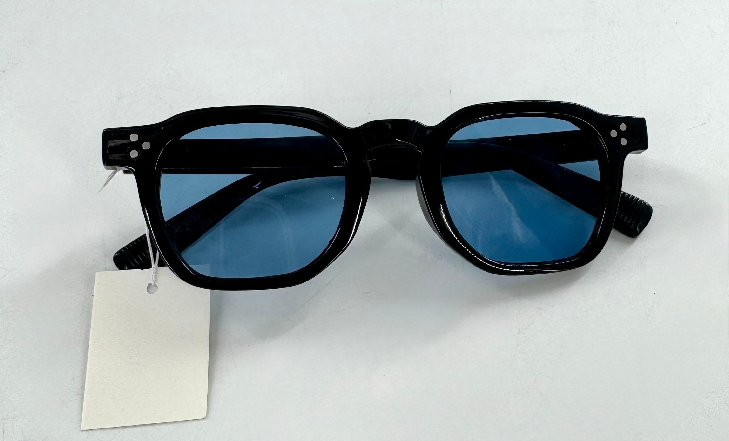 blue lens black frame sunglasses