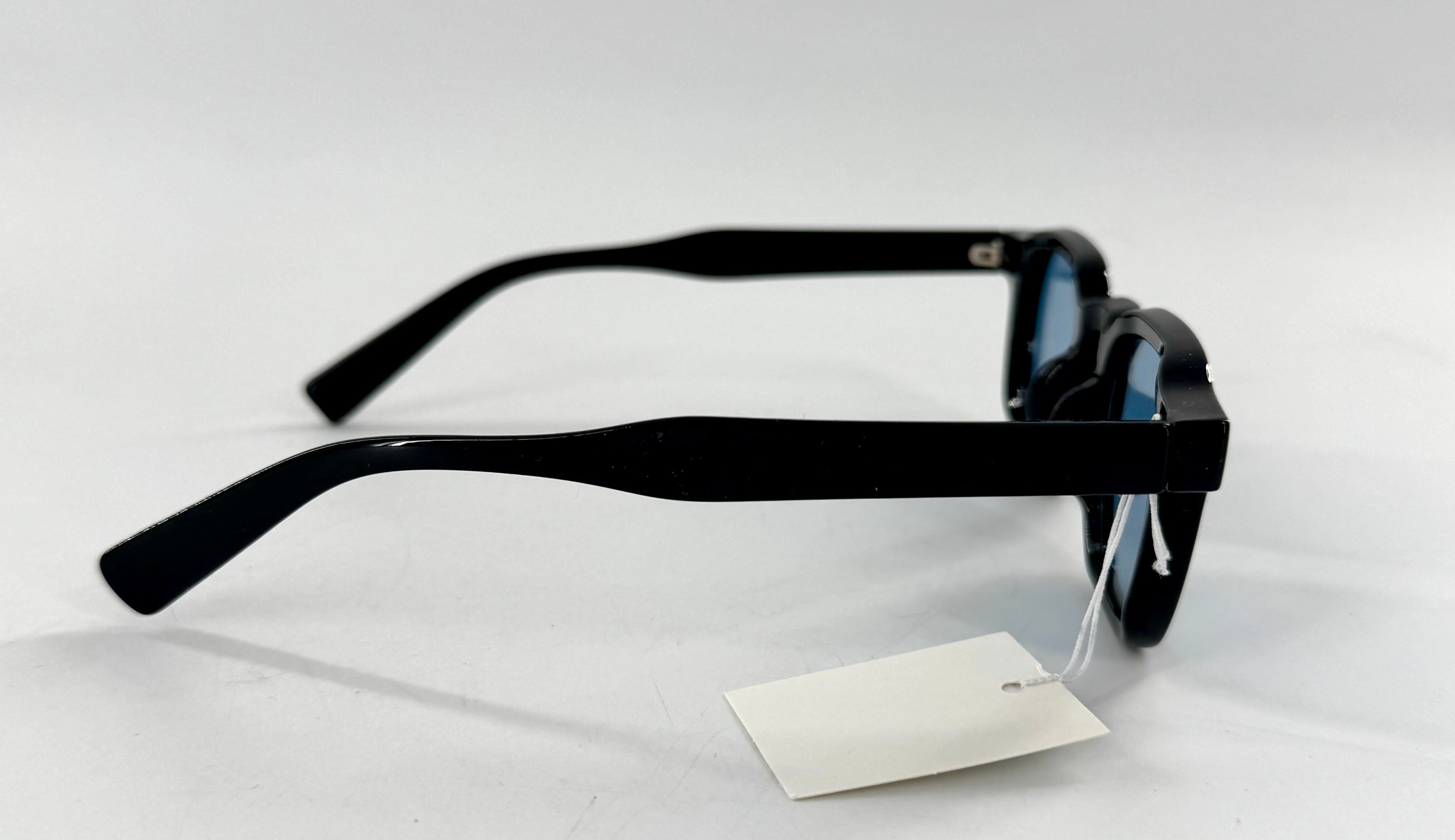 blue lens black frame sunglasses