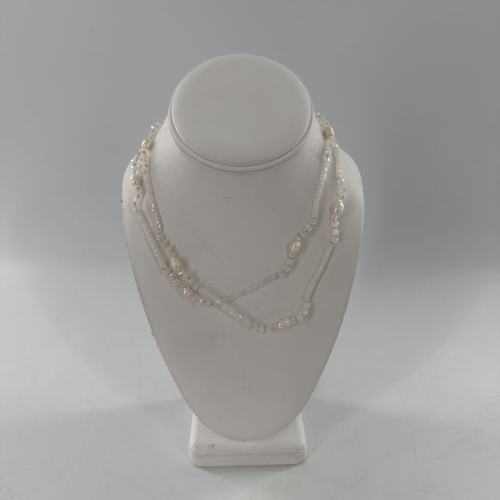 17" beaded pearl long layering necklace