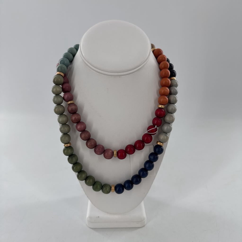 wood beaded long necklace