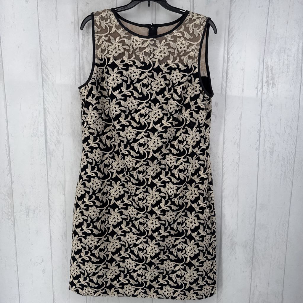 14 slvls gold embroidered illusion sheath dress