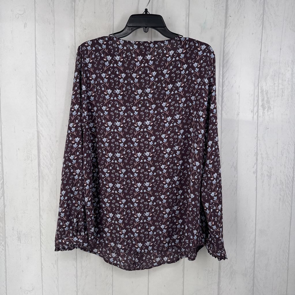 XL flo print v-neck l/s top