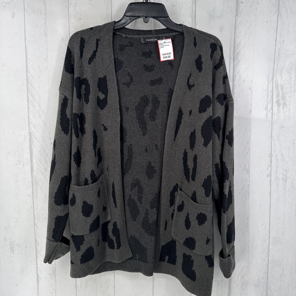 L l/s animal print open cardigan