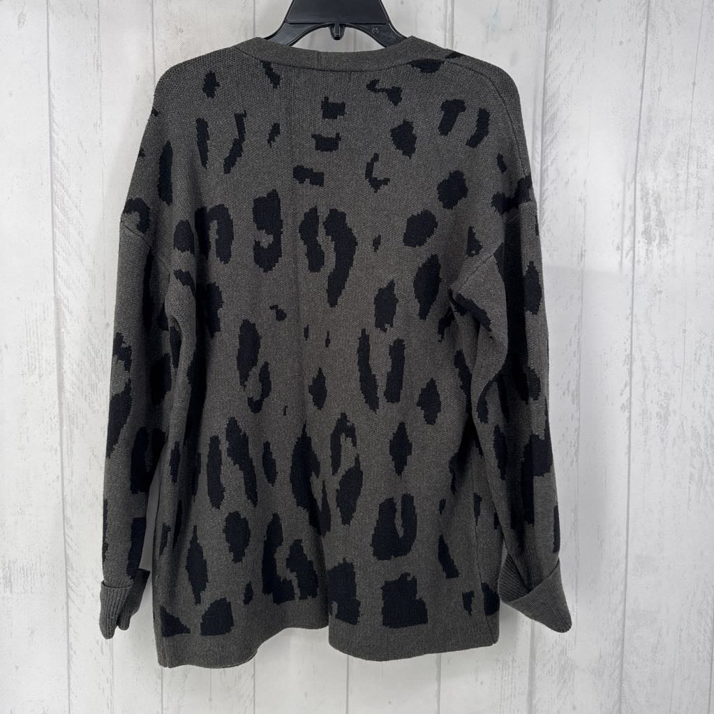 L l/s animal print open cardigan